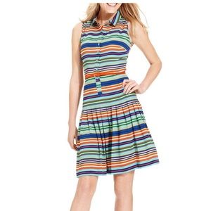 Calvin Klein Dress Womens 10 Sleeveless Collared Rainbow Multicolor Striped